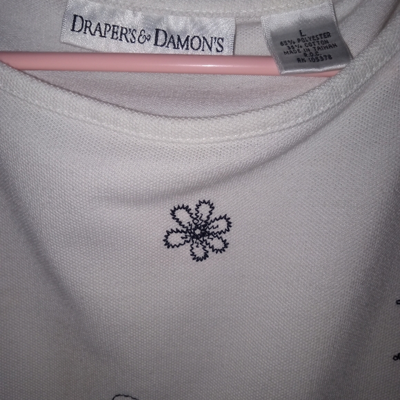 Drapers & Damon's White Shirt with Stitched in  Black Flowers Size Large - Picture 5 of 6